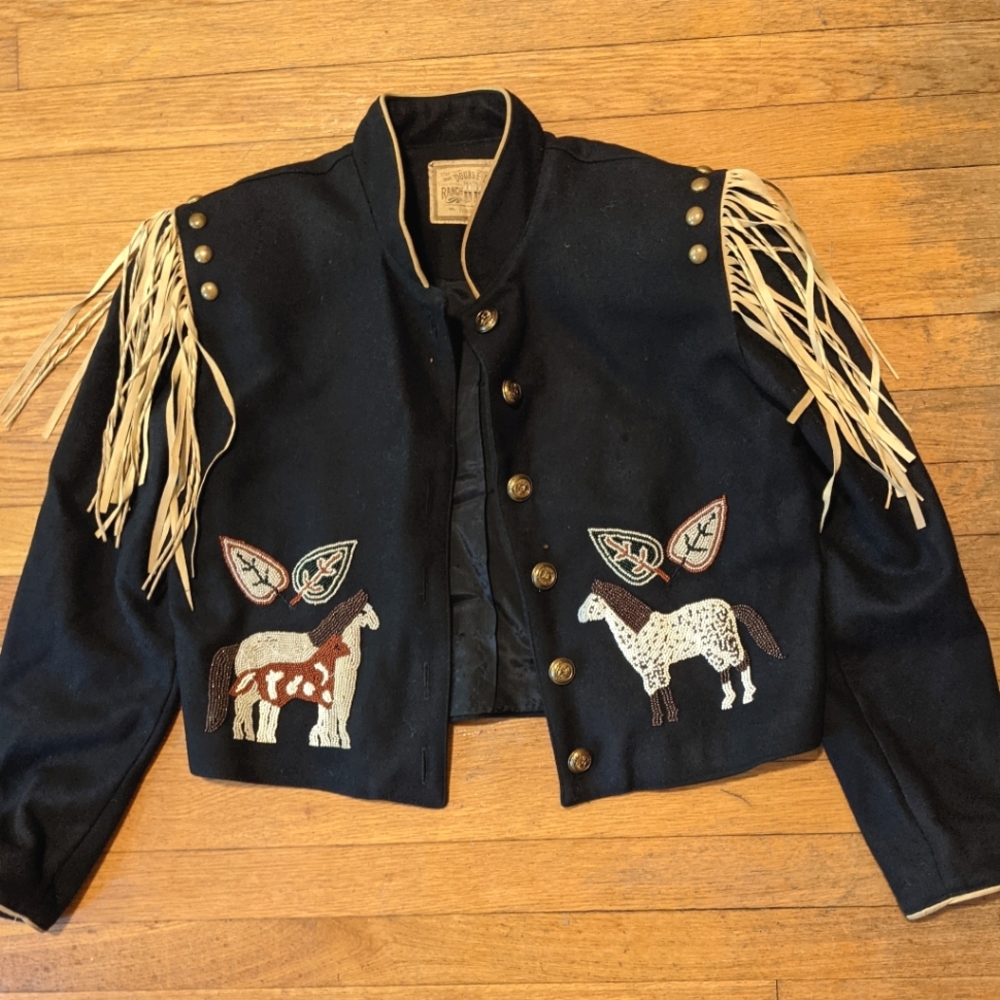 Double D Ranch Wear Vintage Jacket, Wool & Pig Suede With Embroider, Size Small